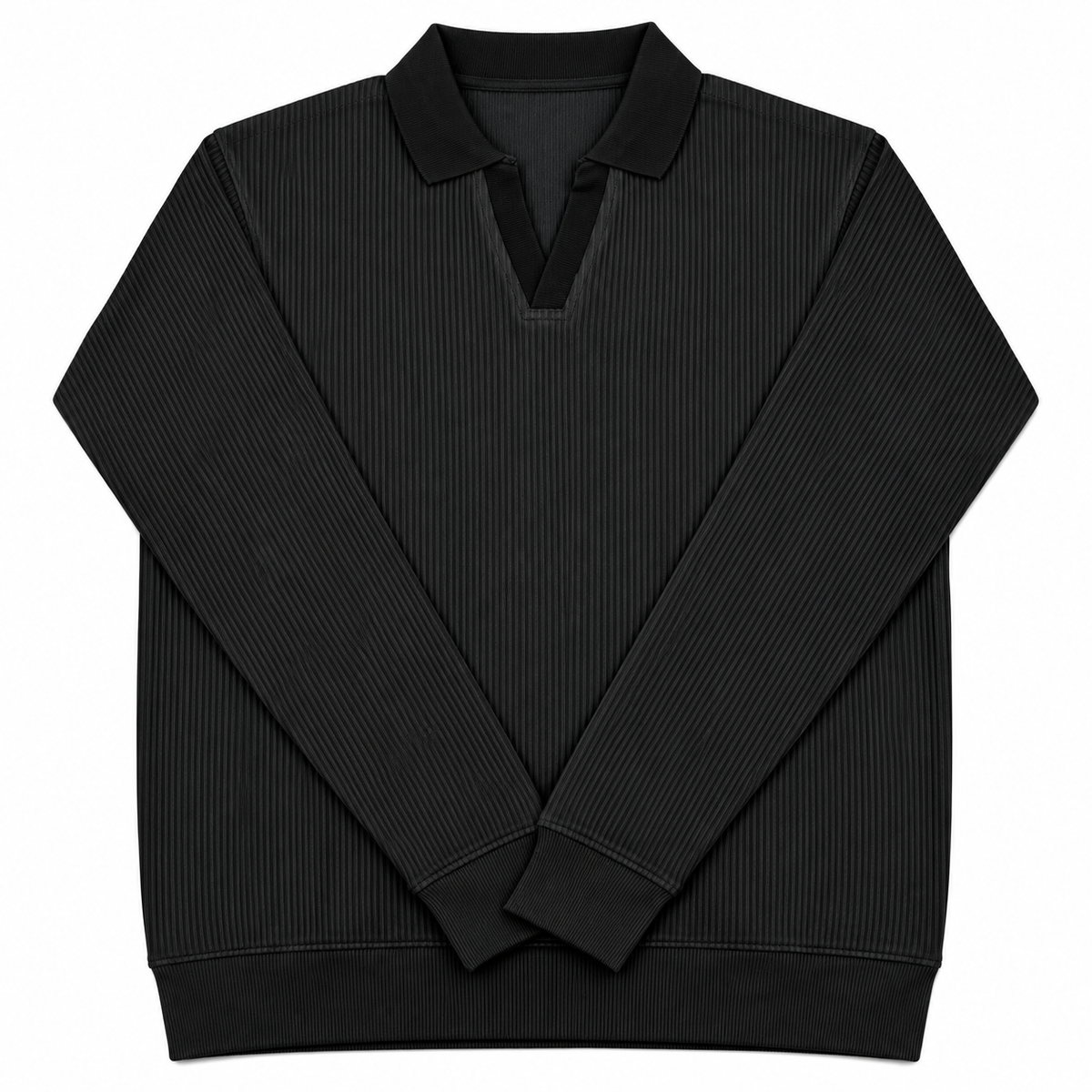 The Johnny Waffle Knit Polo — Classic Black