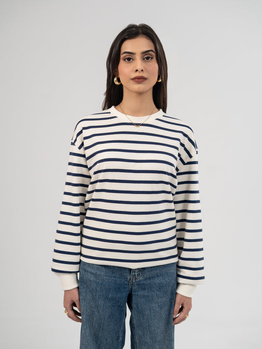 Striped Crewneck - White & Navy