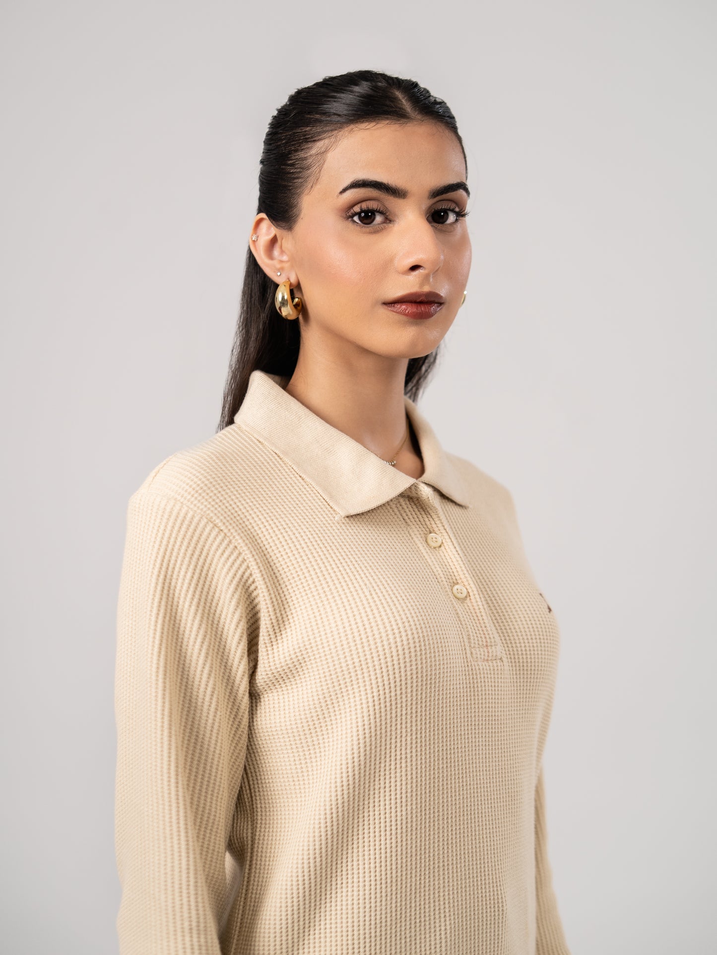 CLASSIC KNIT POLO SWEATER - BEIGE
