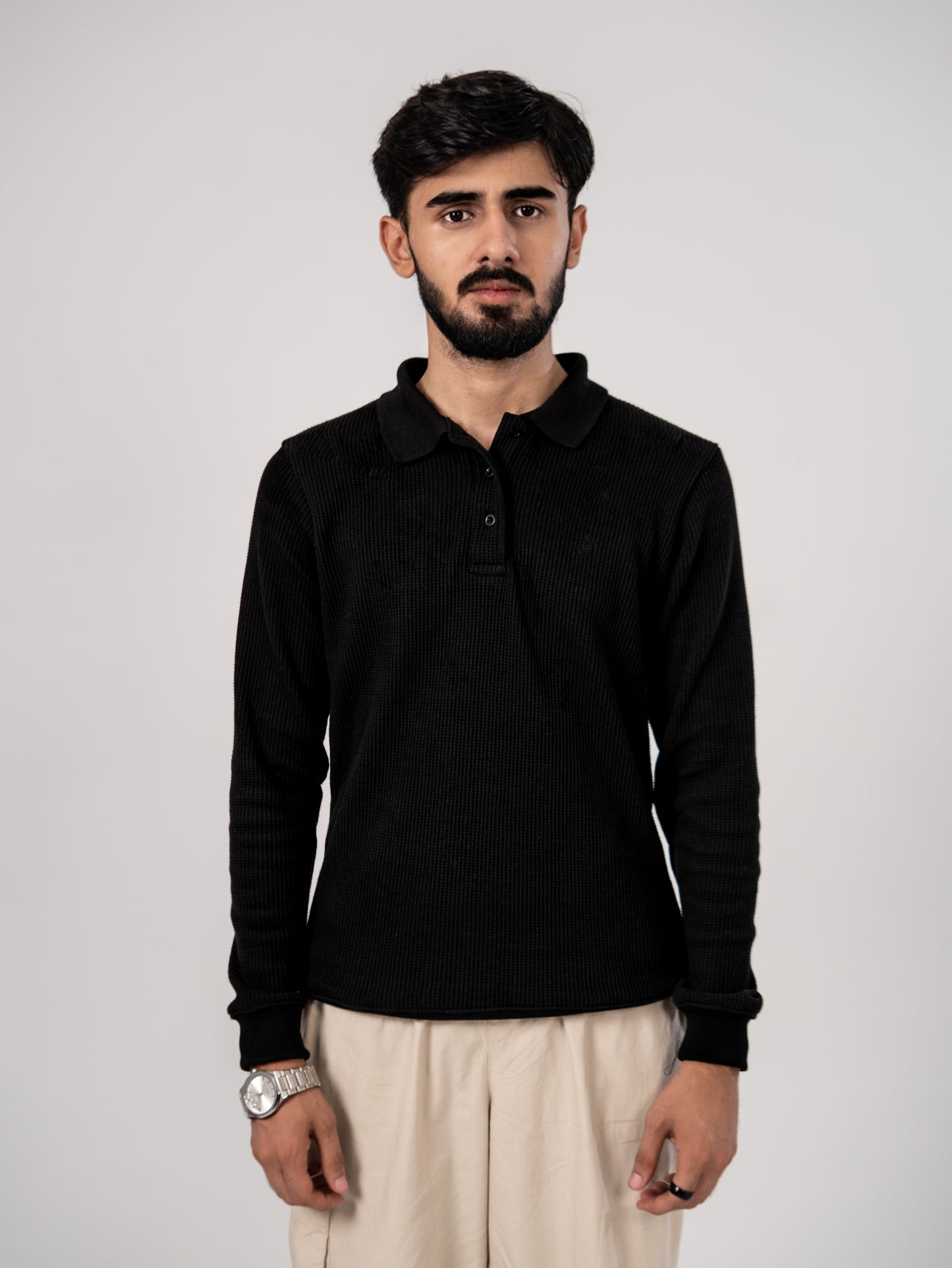 CLASSIC KNIT POLO SWEATER - BLACK