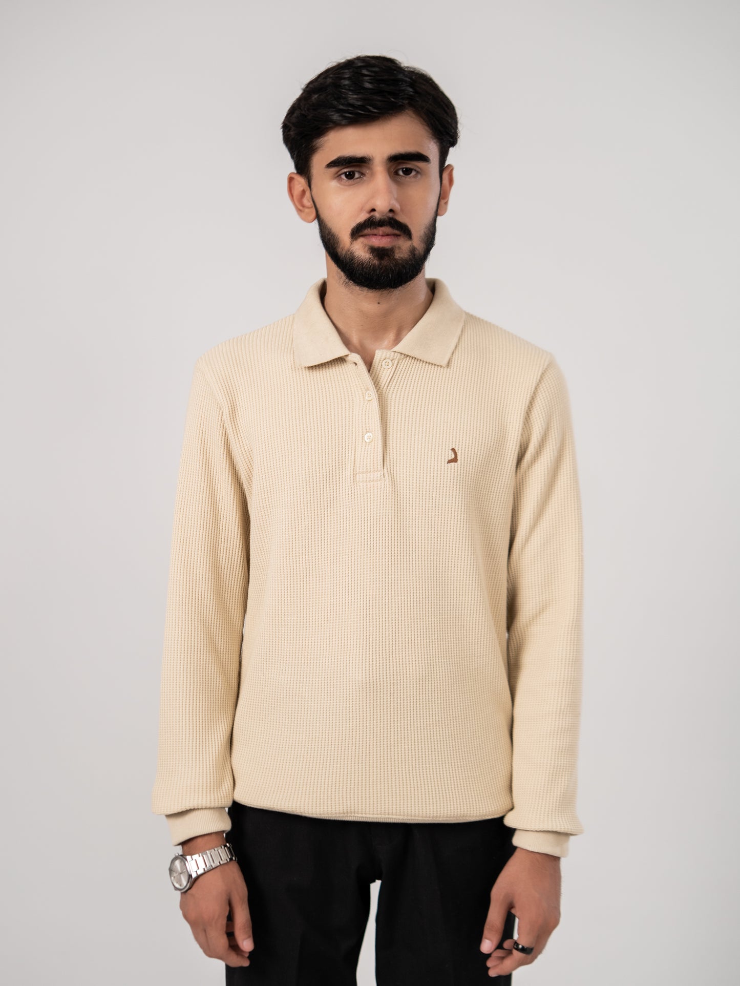 CLASSIC KNIT POLO SWEATER - BEIGE