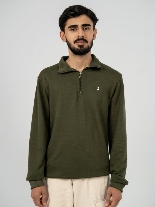 Soft Knit Zip Sweater - Olive Green