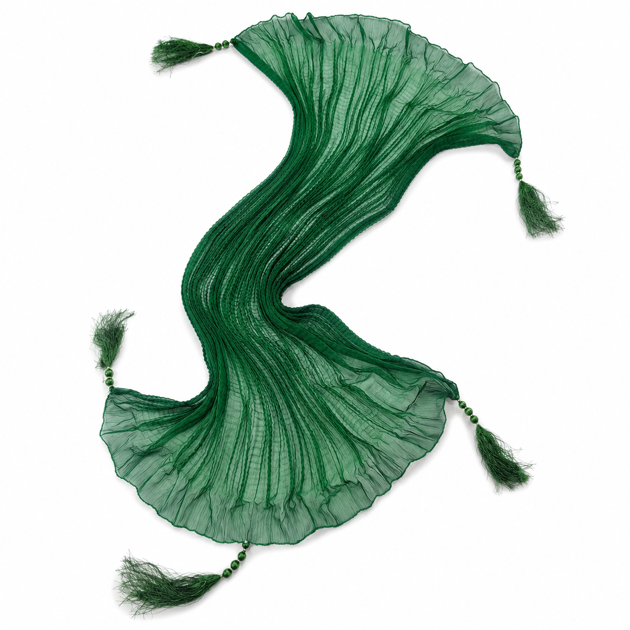 Emerald Crinkle Tassel Scarf