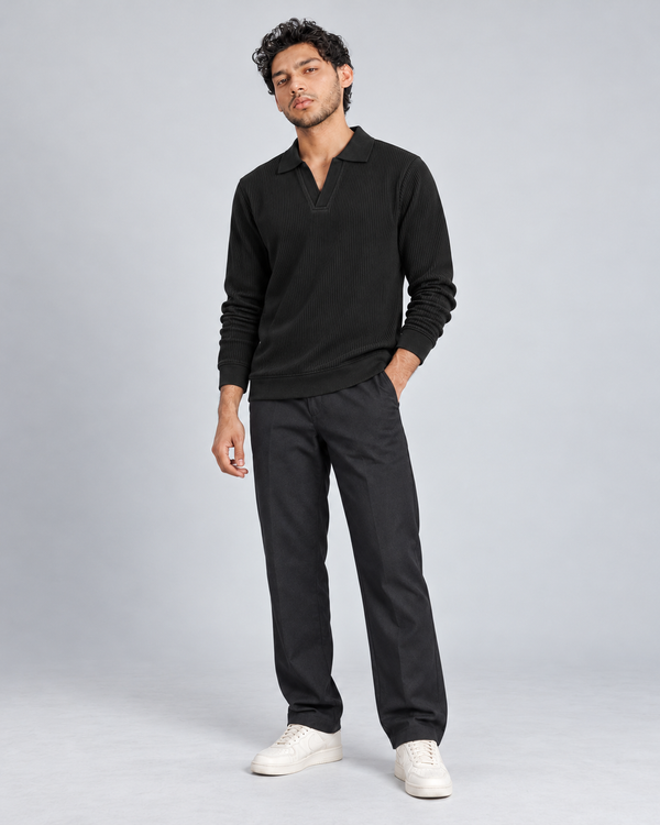 The Johnny Waffle Knit Polo — Classic Black