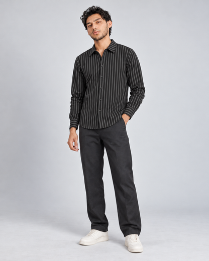 The Legacy Striped Linen Shirt — Charcoal Black