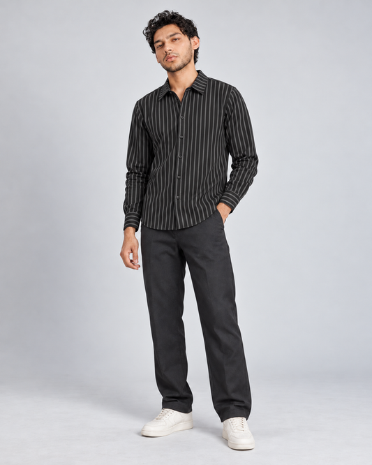 The Legacy Striped Linen Shirt — Charcoal Black