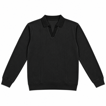 The Johnny Waffle Knit Polo — Classic Black
