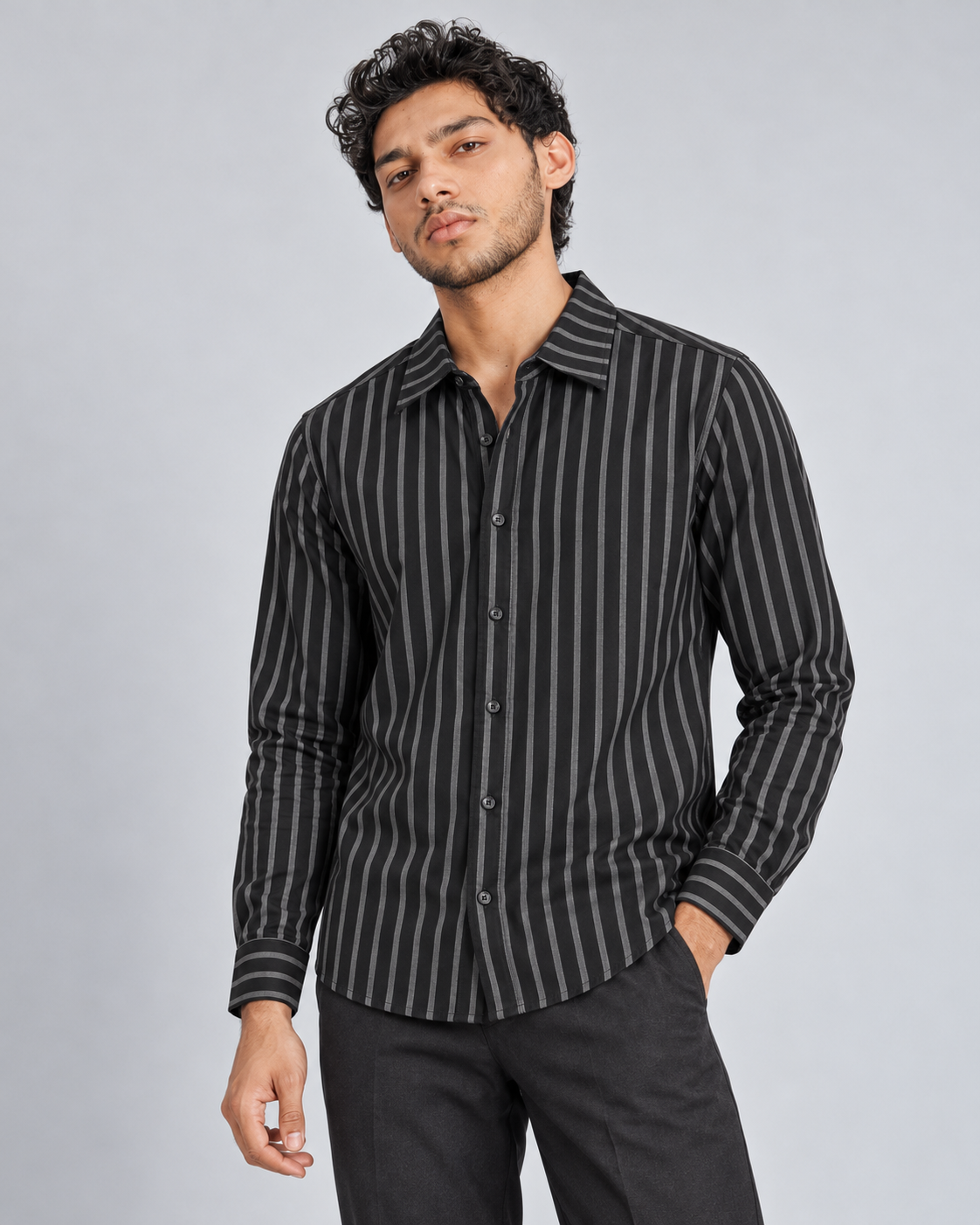 The Legacy Striped Linen Shirt — Charcoal Black