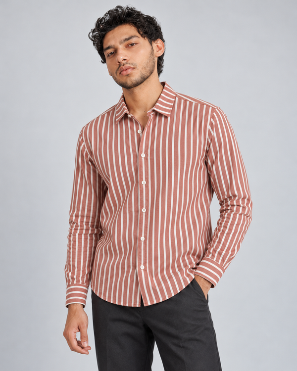 The Legacy Striped Linen Shirt — Vintage Burgundy