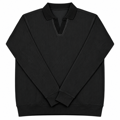 The Johnny Waffle Knit Polo — Classic Black