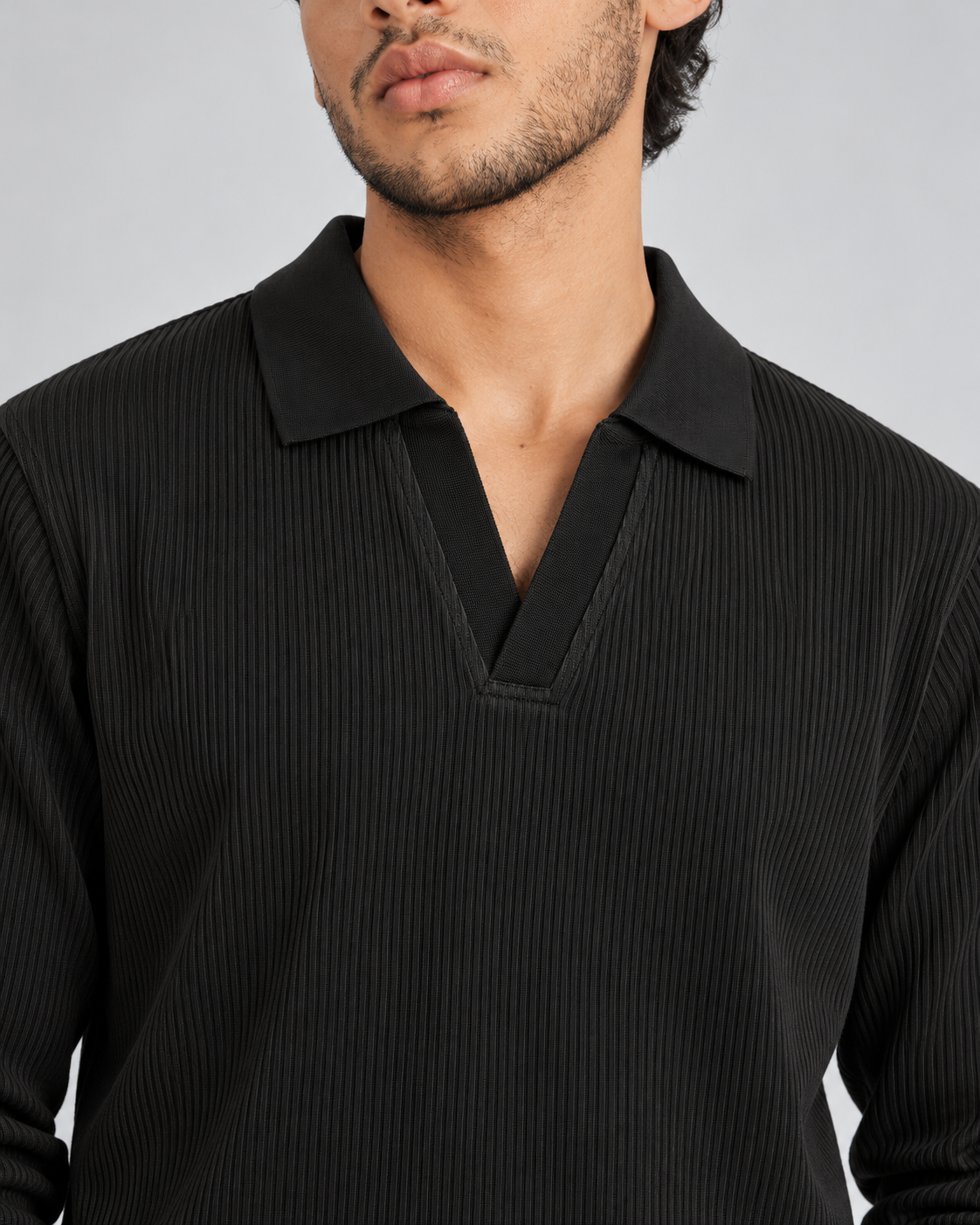 The Johnny Waffle Knit Polo — Classic Black