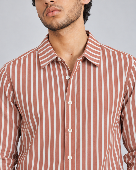The Legacy Striped Linen Shirt — Vintage Burgundy