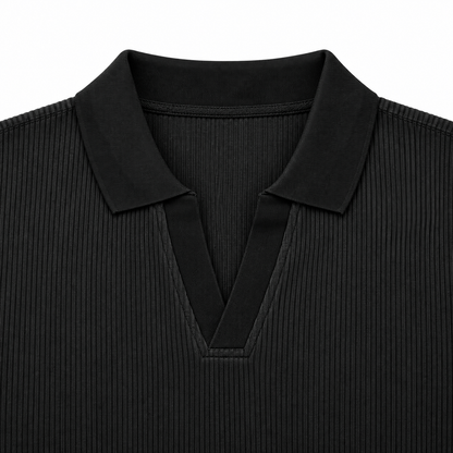 The Johnny Waffle Knit Polo — Classic Black