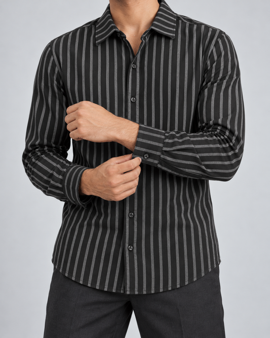The Legacy Striped Linen Shirt — Charcoal Black