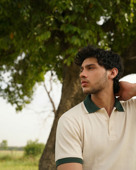 White Contrast Knit Polo