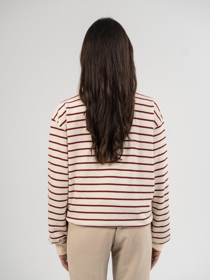 Striped Crewneck - Cream & Maroon