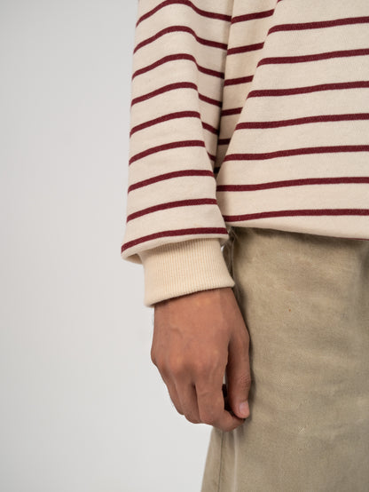 Striped Crewneck - Cream & Maroon