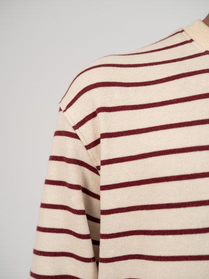 Striped Crewneck - Cream & Maroon