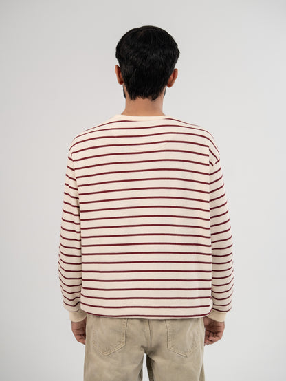 Striped Crewneck - Cream & Maroon