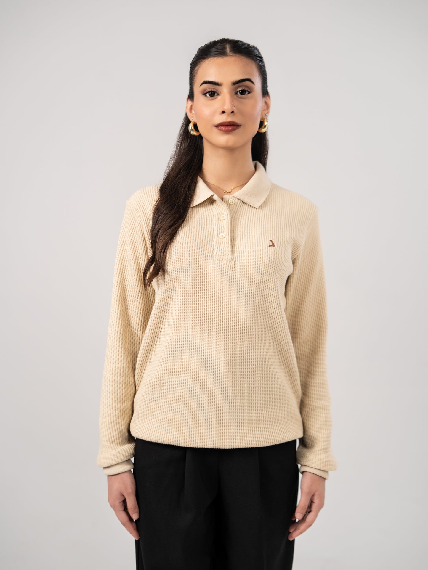 CLASSIC KNIT POLO SWEATER - BEIGE
