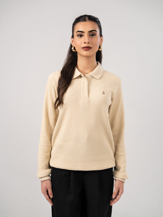 CLASSIC KNIT POLO SWEATER - BEIGE