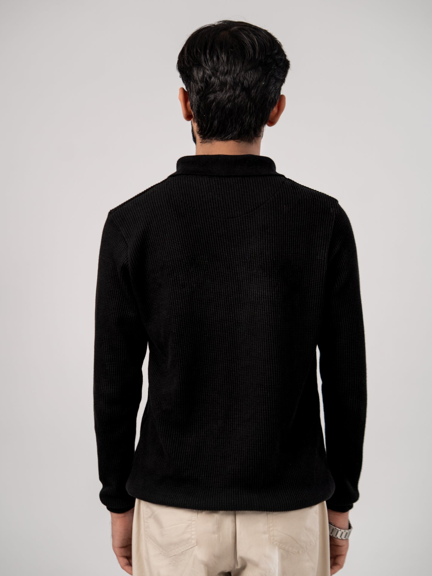 CLASSIC KNIT POLO SWEATER - BLACK