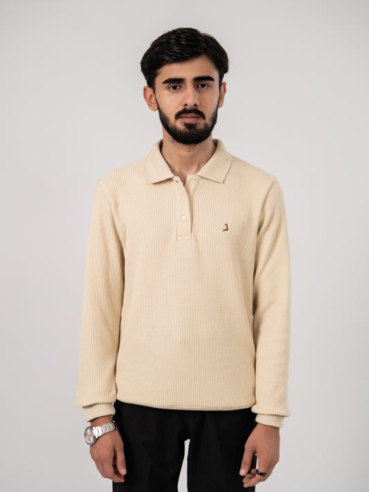 CLASSIC KNIT POLO SWEATER - BEIGE