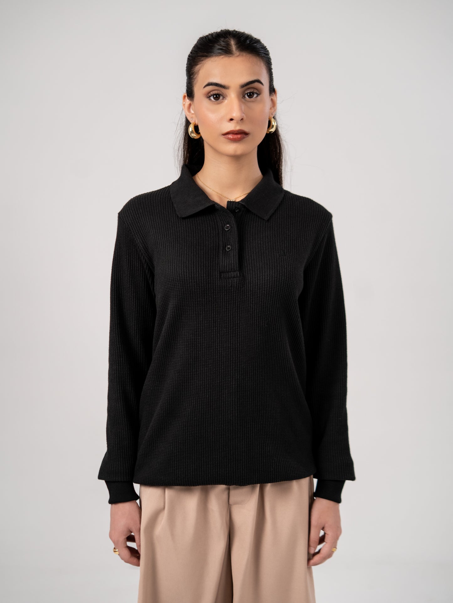 CLASSIC KNIT POLO SWEATER - BLACK