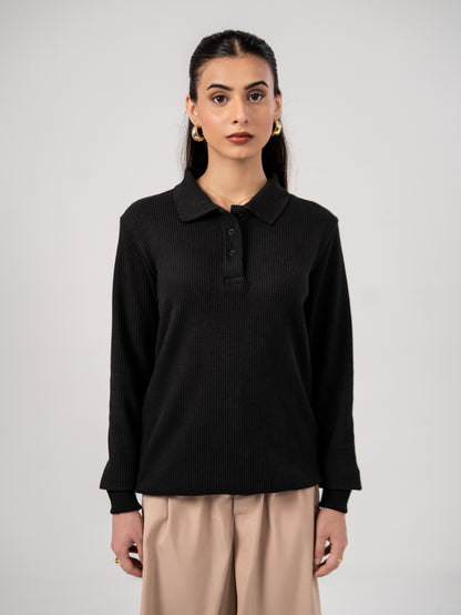 Signature Polo Sweater – Black