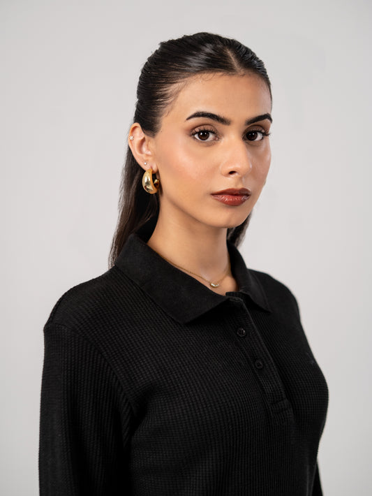 CLASSIC KNIT POLO SWEATER - BLACK