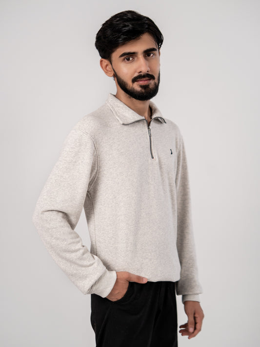 Soft Knit Zip Sweater - Heather Gray