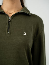Soft Knit Zip Sweater - Olive Green