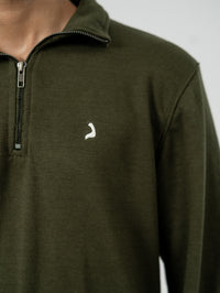 Soft Knit Zip Sweater - Olive Green