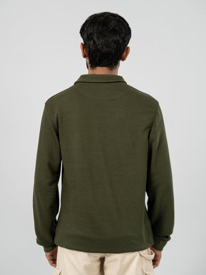 Soft Knit Zip Sweater - Olive Green