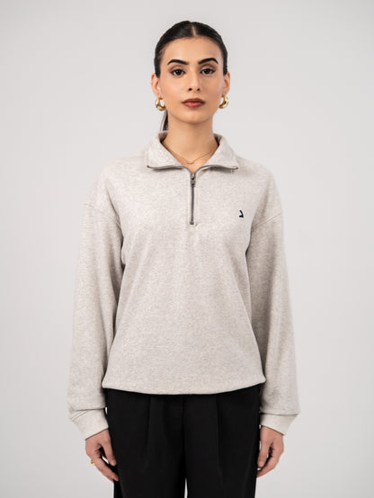 Soft Knit Zip Sweater - Heather Gray