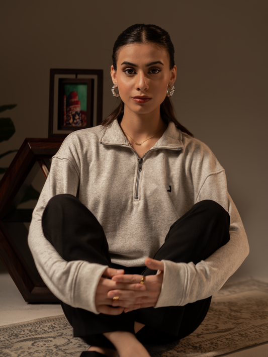 Soft Knit Zip Sweater - Heather Gray