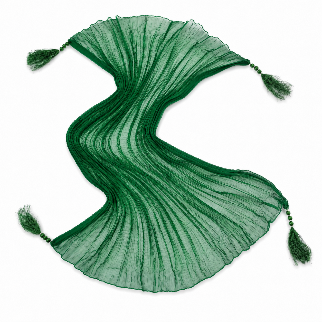 Emerald Crinkle Tassel Scarf