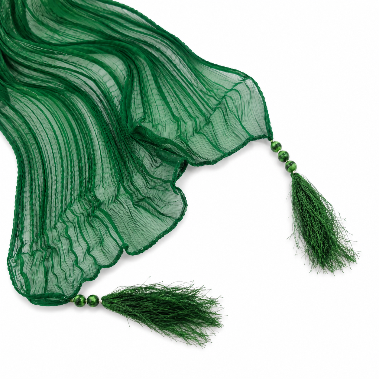 Emerald Crinkle Tassel Scarf