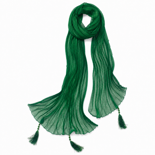 Emerald Crinkle Tassel Scarf