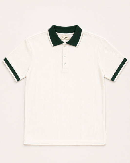 White Contrast Knit Polo
