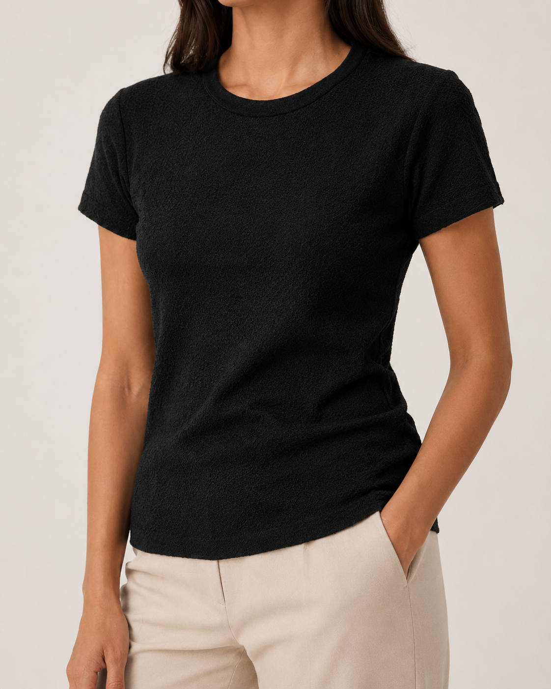 Black Textured Staple Tee