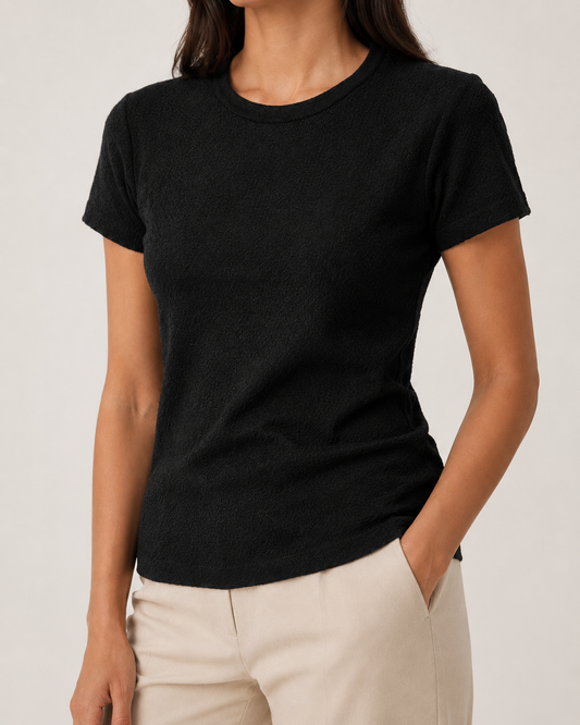 Black Textured Staple Tee