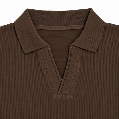The Johnny Waffle Knit Polo — Mocha Brown
