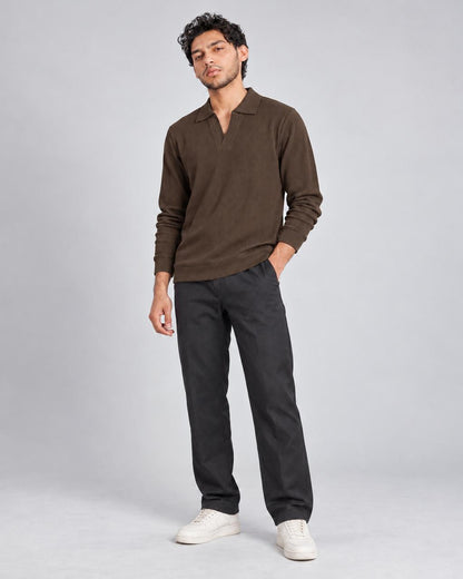The Johnny Waffle Knit Polo — Mocha Brown