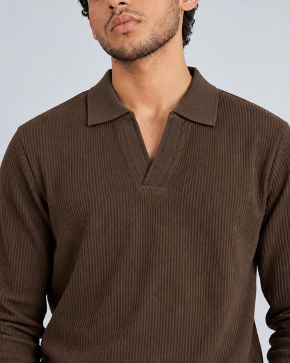 The Johnny Waffle Knit Polo — Mocha Brown