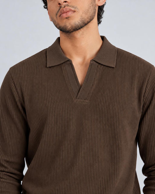 The Johnny Waffle Knit Polo — Mocha Brown