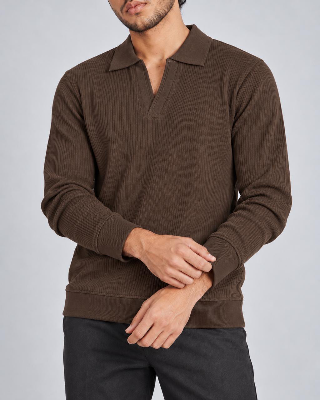 The Johnny Waffle Knit Polo — Mocha Brown