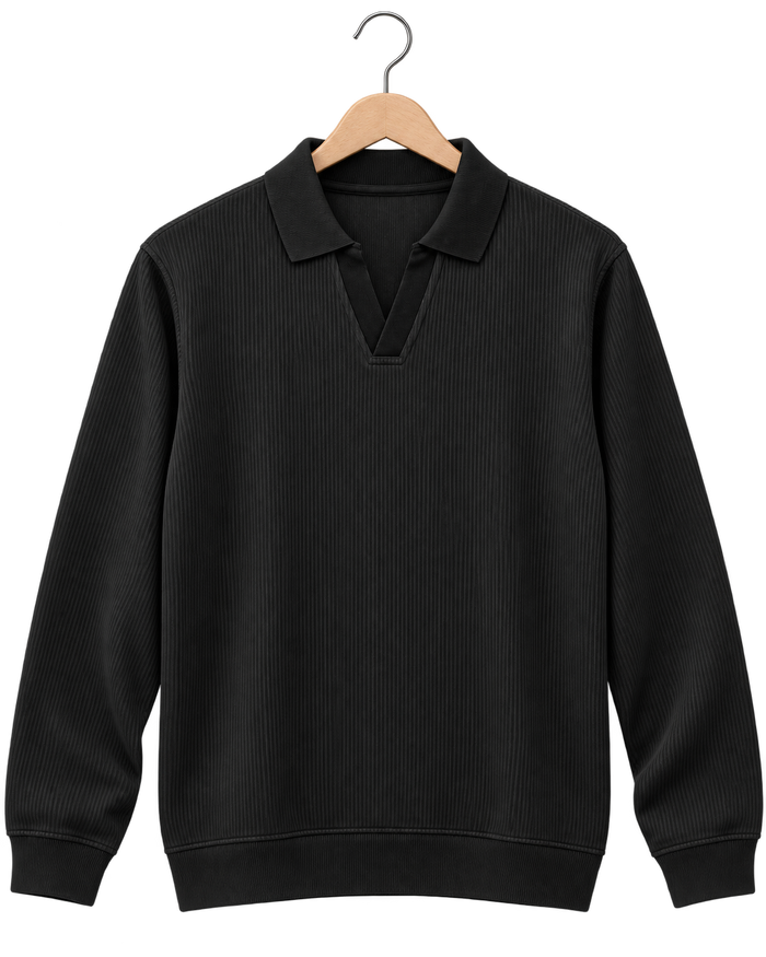 The Johnny Waffle Knit Polo — Classic Black