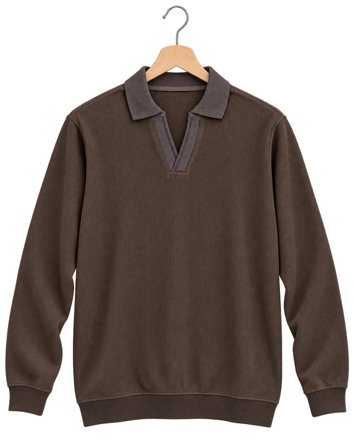 The Johnny Waffle Knit Polo — Mocha Brown